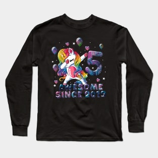 Flossing Unicorn 5 Year Old 5th Birthday Girl Unicorn Party Long Sleeve T-Shirt